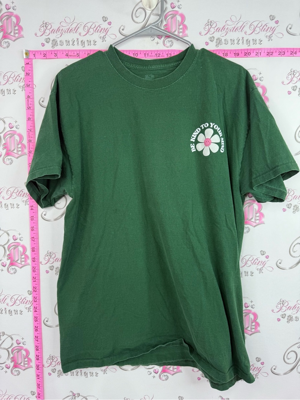Fruit of the Loom Forest Green Tee with Pink & White Flower